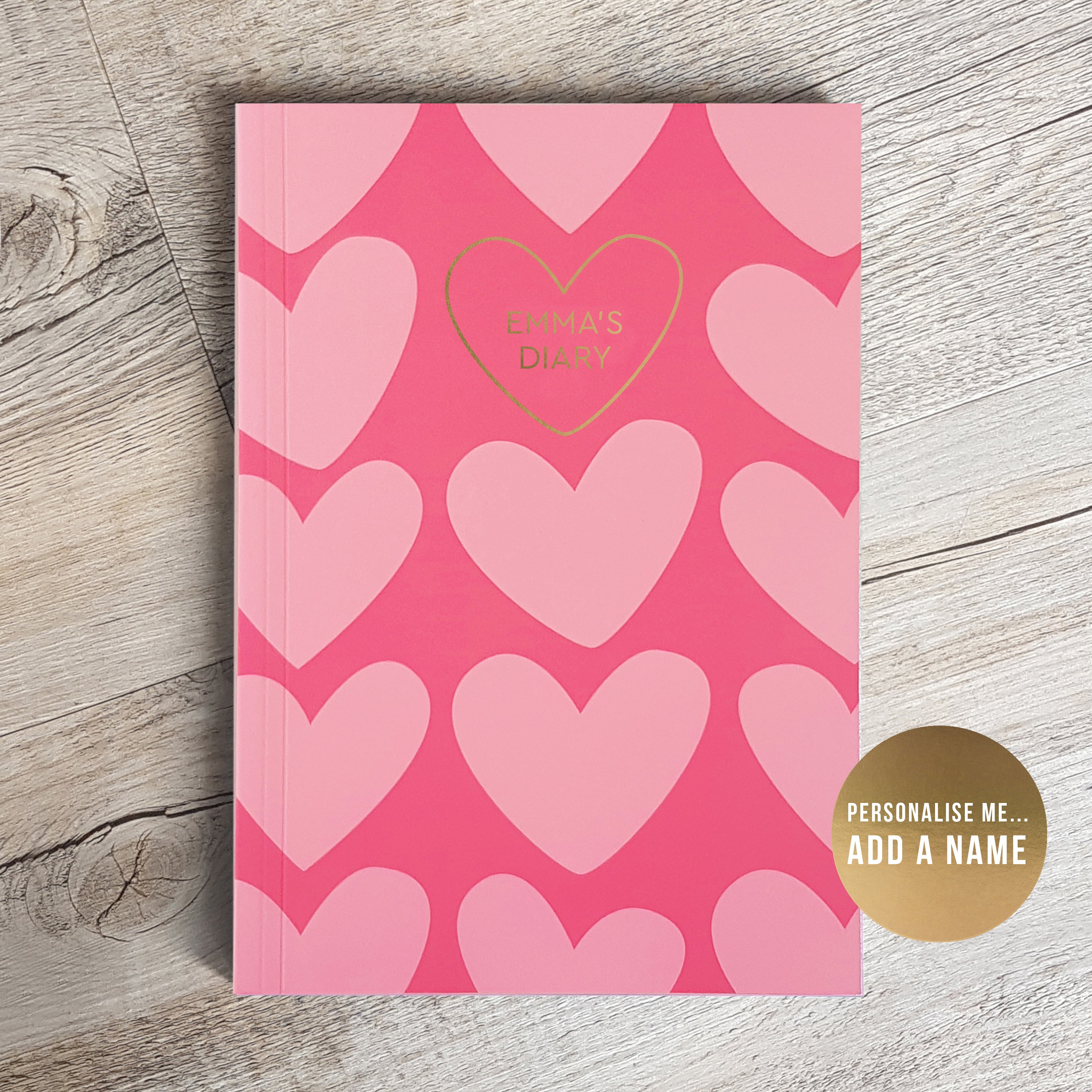 Personalised Daily Diary Planner | Journal | Undated Start Anytime | Day to Page | Love Hearts | Personalisation Gift for Her